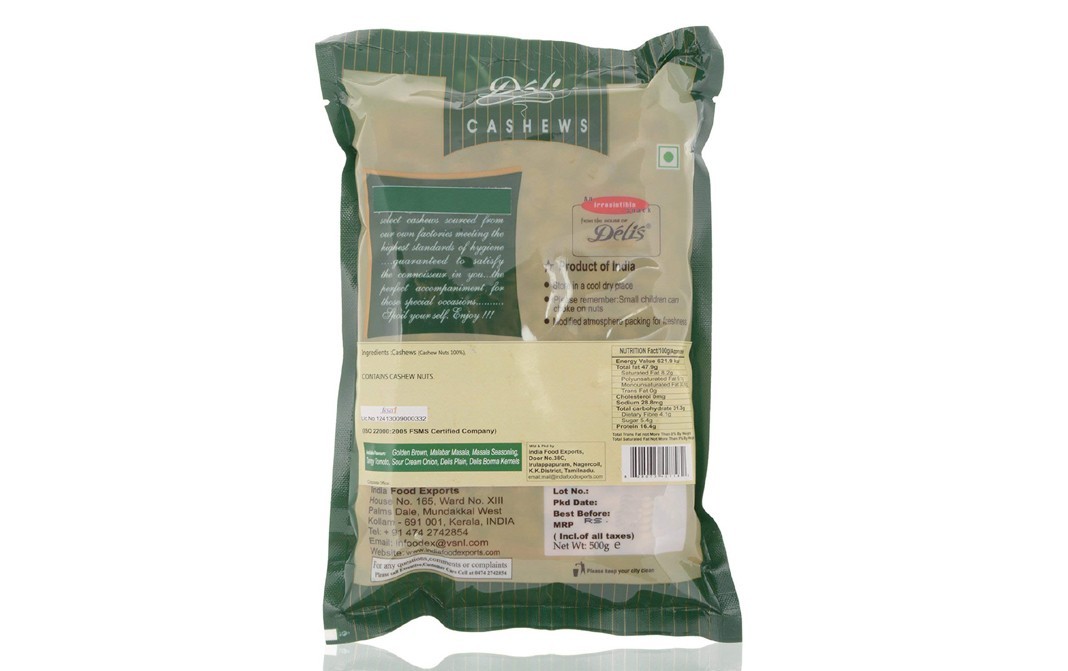 Delis W240 Grade Plain Super Crisp Cashews   Pack  500 grams